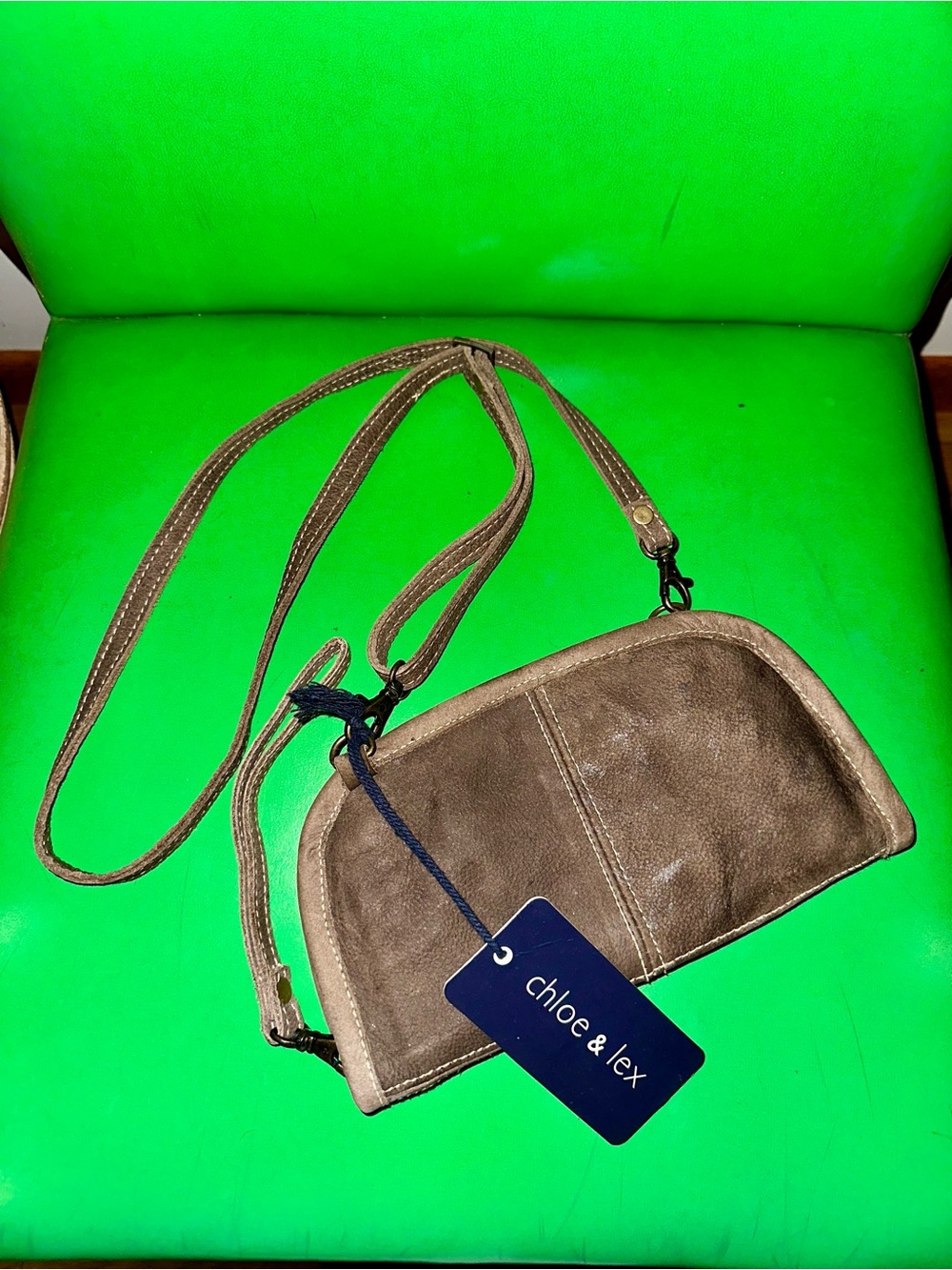 Chloe & Lex Taupe Suede Crossbody Bag
